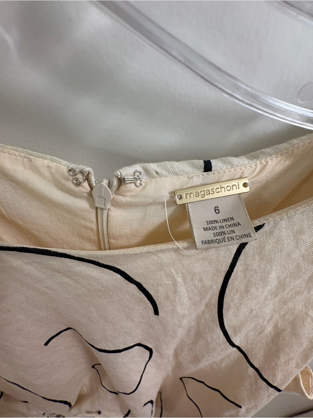 Magaschoni Cream Midi Dress with Black Abstract Lines  - Size 6 EUC - Picture 4 of 8